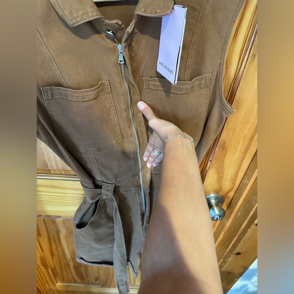 NWT Avec Les Files Brown Sleeveless Utility Jumpsuit - Picture 9 of 14